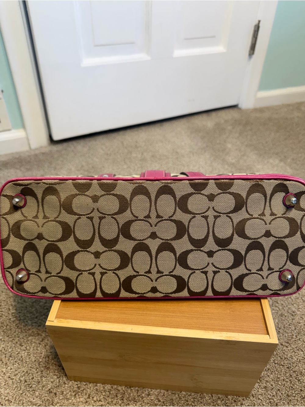 Coach Signature Canvas Satchel with Pink Leather Accents - Picture 7 of 7